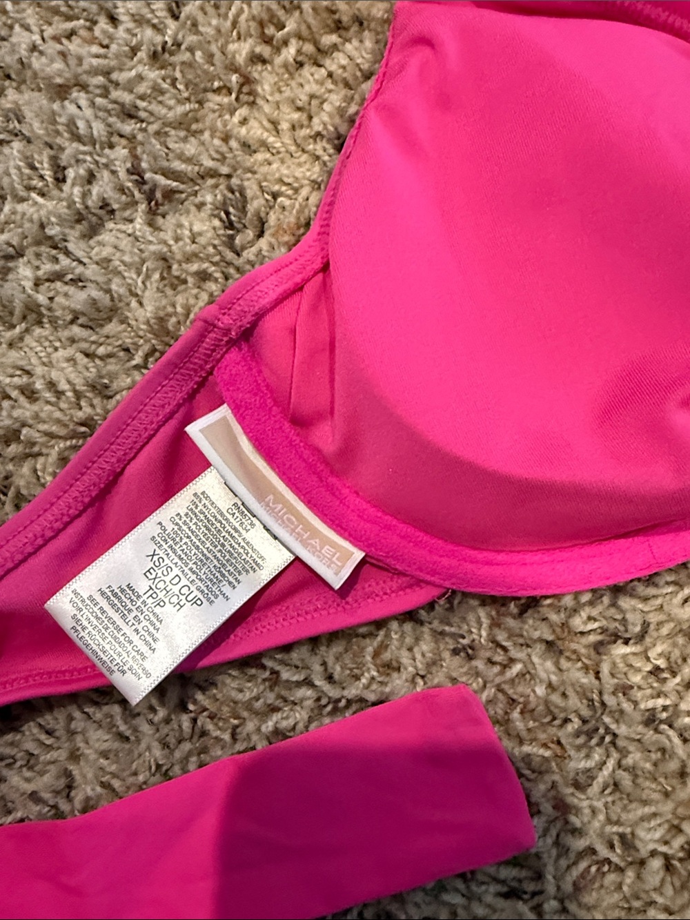 Michael Kors Bright Pink Halter Bikini Top with Gold MK Accent - Picture 3 of 4